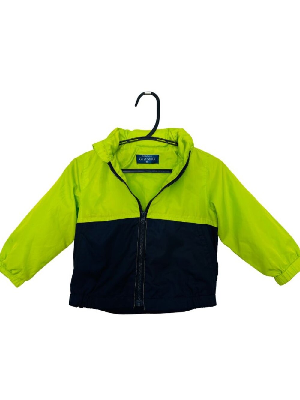 Kids Windbreaker Jacket Size 90 (Approx. 2T) Lightweight Neon Green/Navy